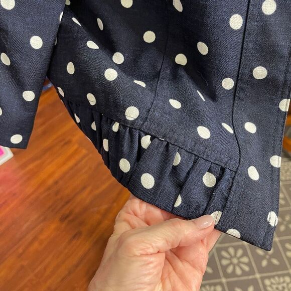 Christopher & Banks Womens Polka Dots Button Down Ruffle Blazer Jacket Black PM - Picture 4 of 9